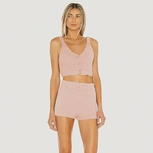 REVOLVE Superdown Pink Cozy Chenille Knit Crop Top & Shorts Lounge Set